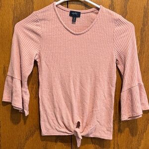 Daytrip Dusty Pink Ribbed Tie-Front Long Sleeve Top